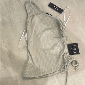 Lulu's Sage green  Ribbed One-Shoulder Drawstring Tank Top